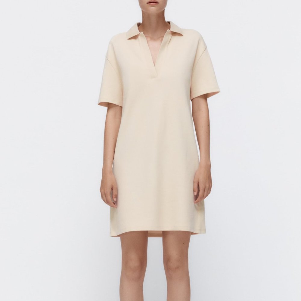 NEW! Zara Women's Tan Casual Straight Collared Dress